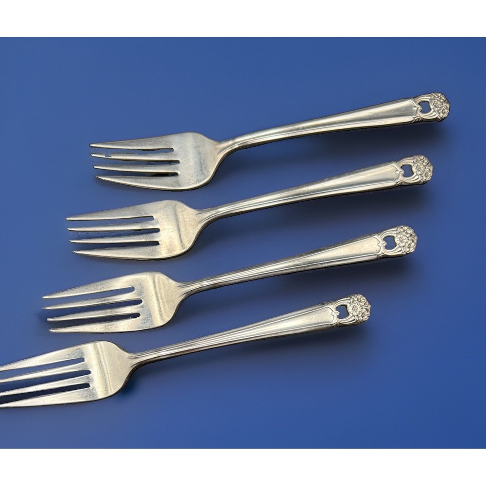 VTG 1847 Rogers Bros ETERNALLY YOURS Salad Forks Set of 4 Silverplate 6.75"